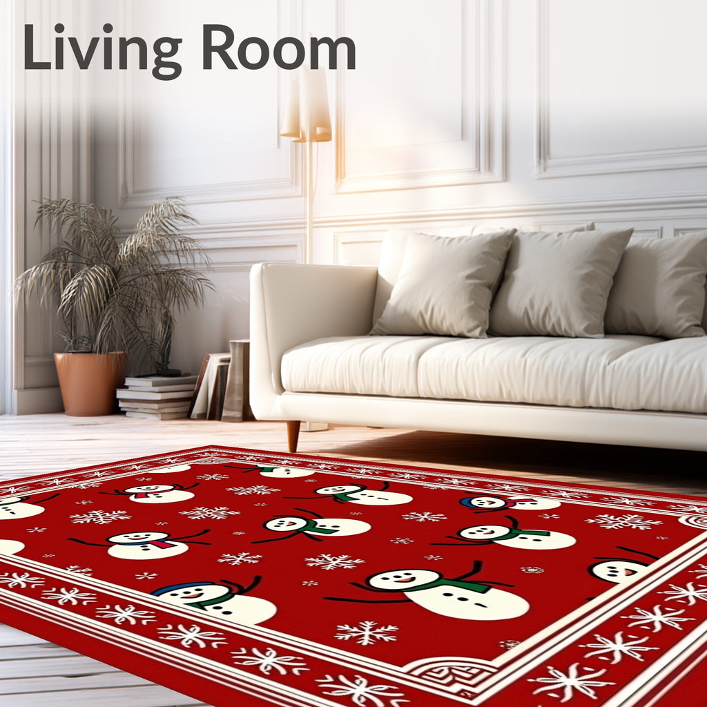 Christmas Snowman Snowflake Red Accent Rug