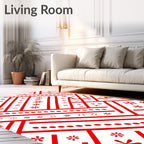 Red White Geometric Floral Line Rug