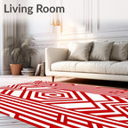 Bold Red Geometric Hexagon Stripes Rug