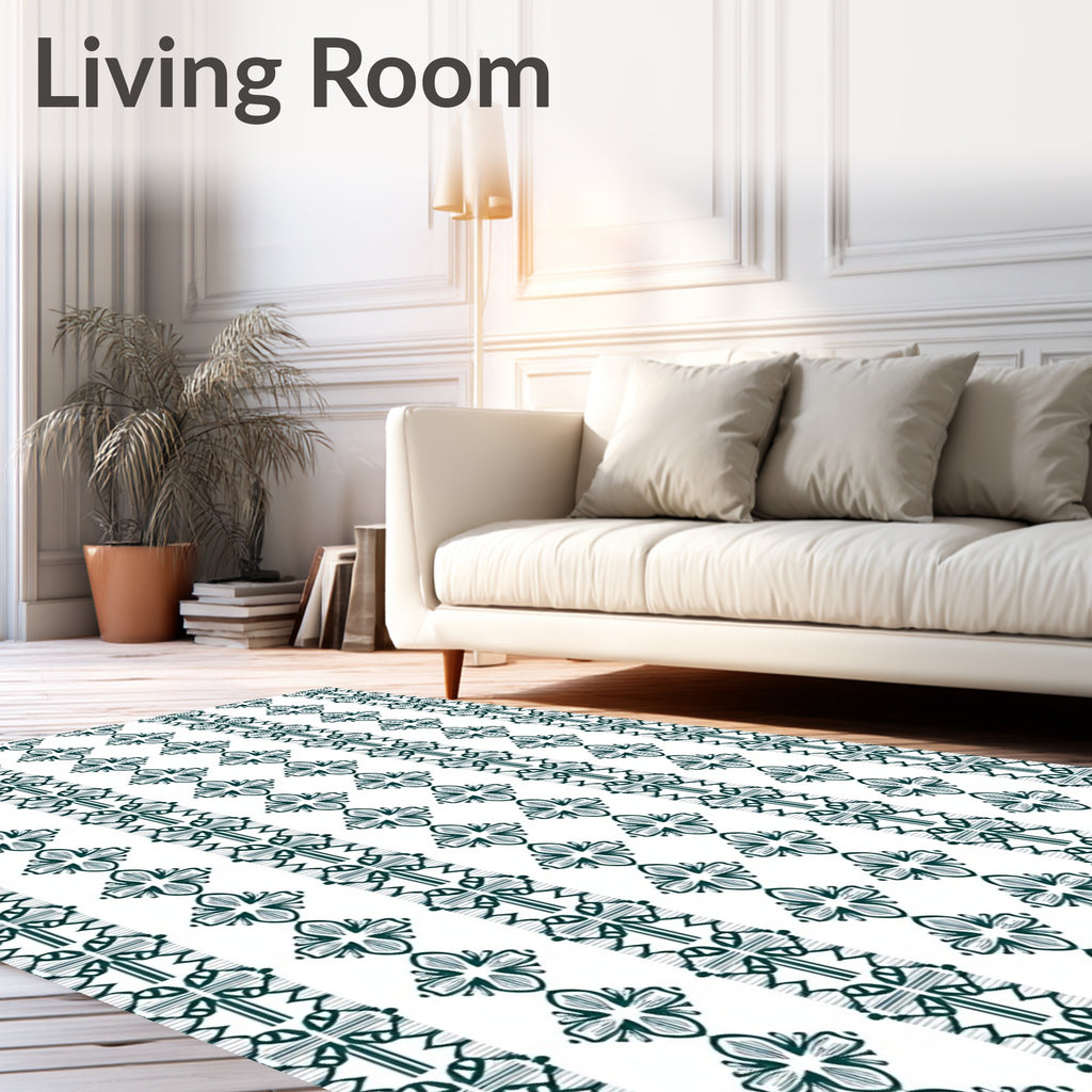 Deep Green Vertical Floral Stripe Rug