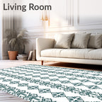 Deep Green Vertical Floral Stripe Rug