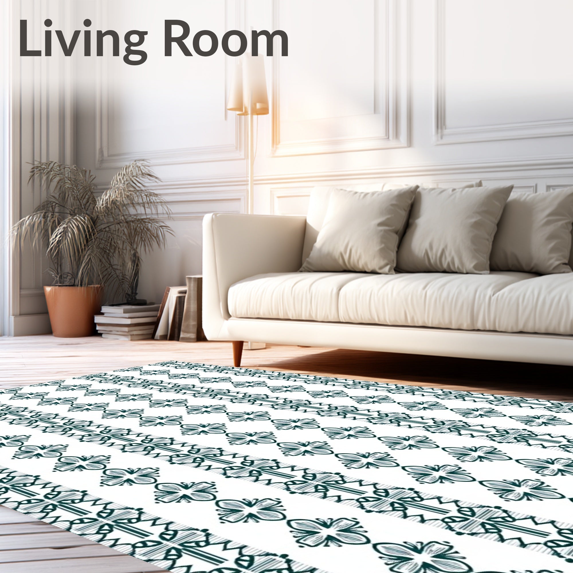 Deep Green Vertical Floral Stripe Rug