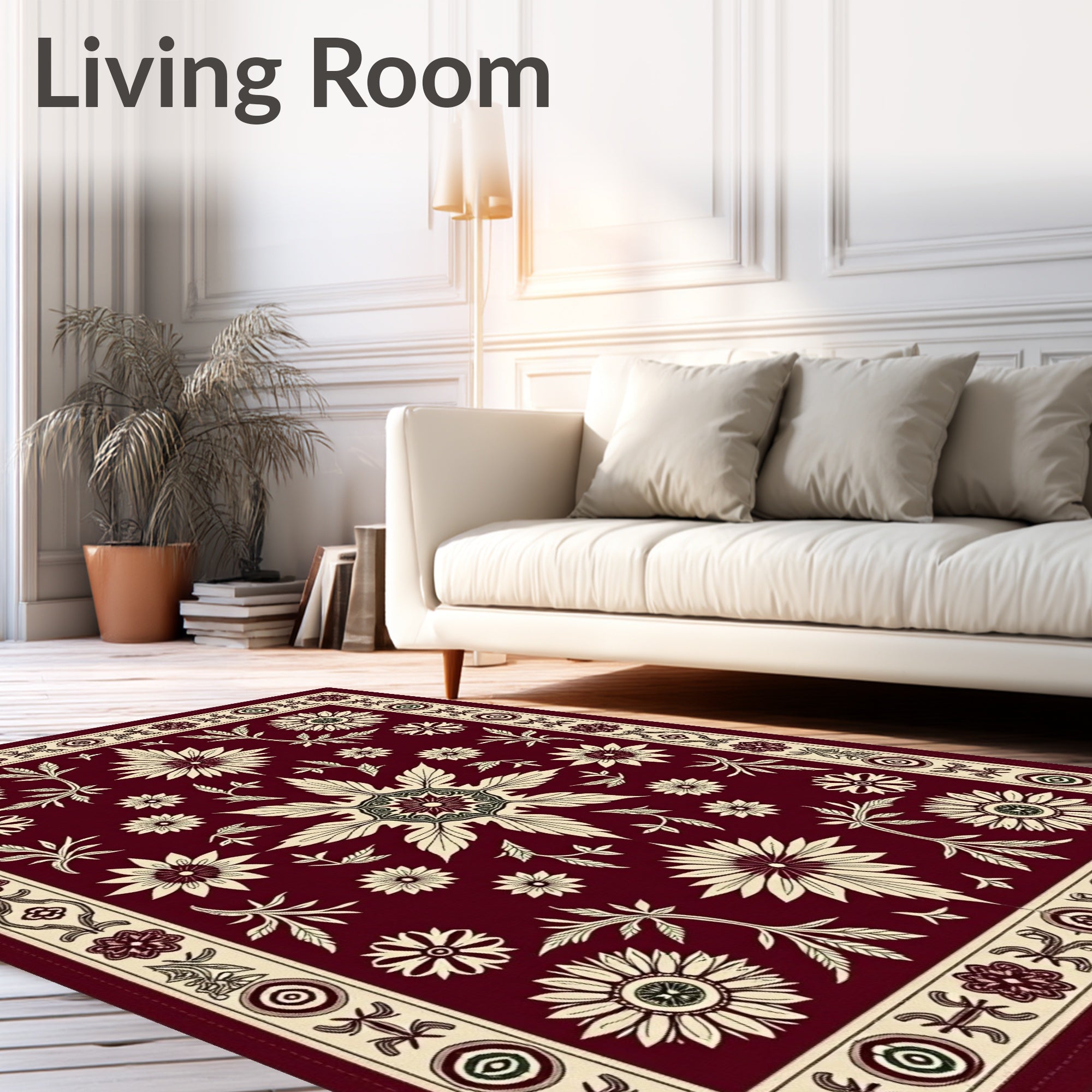 Crimson Floral Sunburst Medallion Rug