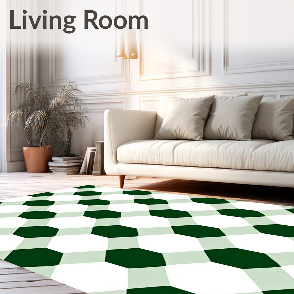 Emerald Green White Hexagon Grid Rug