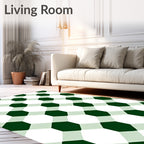 Emerald Green White Hexagon Grid Rug