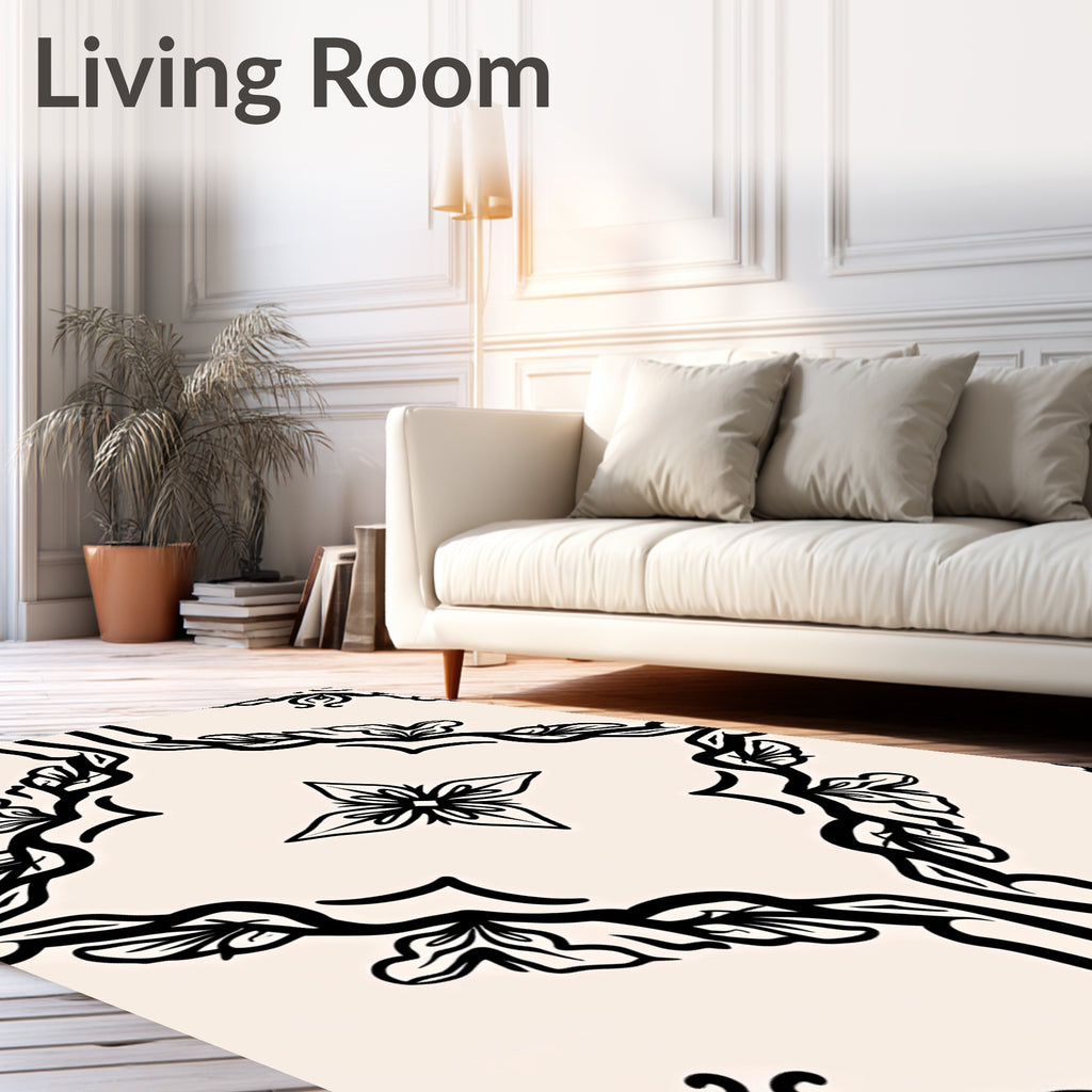 Vintage Black Filigree Floral Medallion Rug