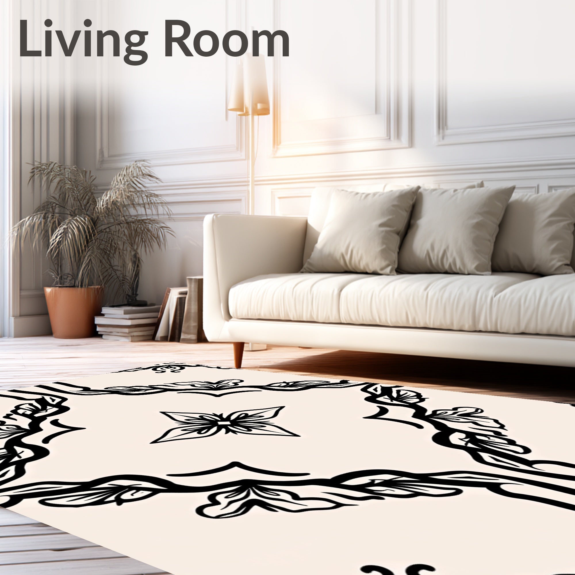 Vintage Black Filigree Floral Medallion Rug