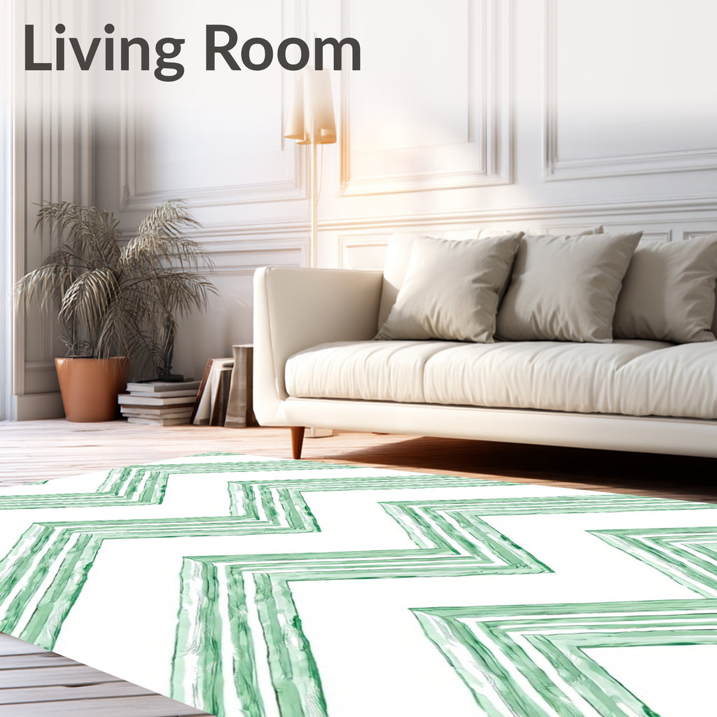 Serene Green Watercolor Chevron Stripes Rug