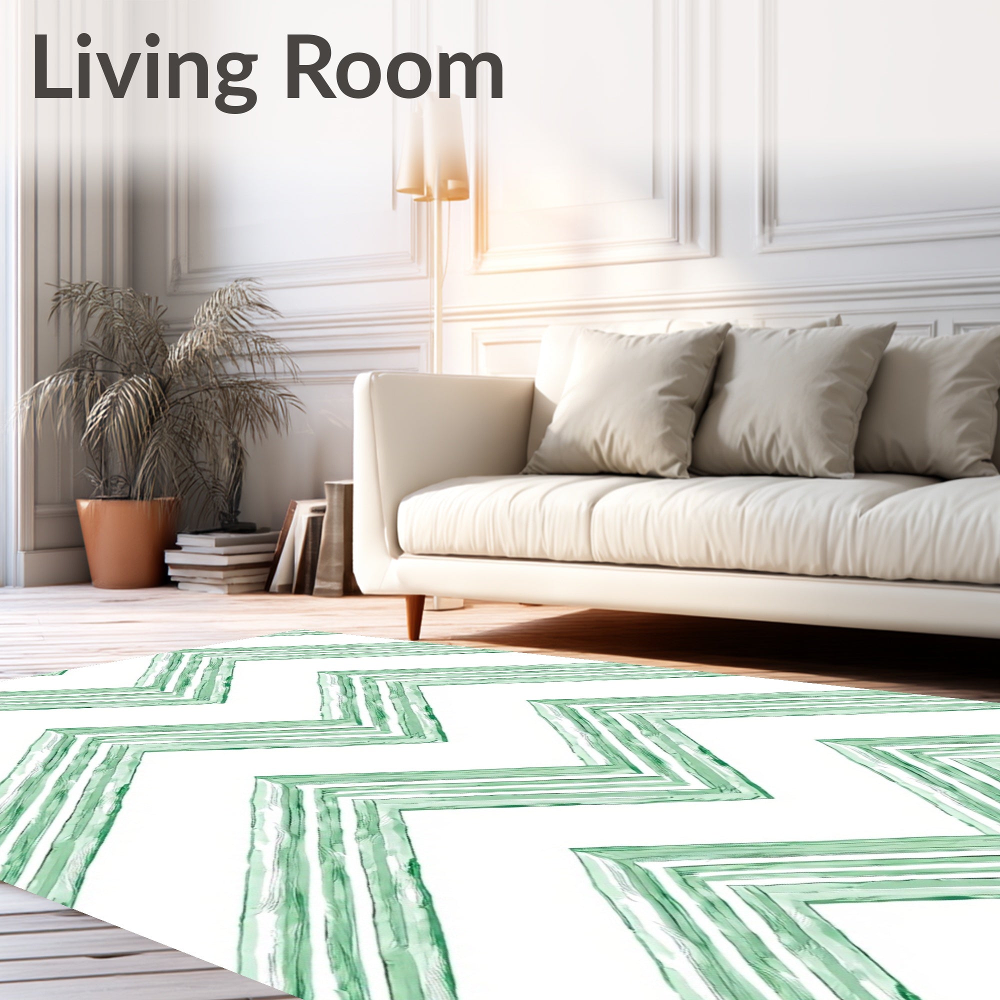 Serene Green Watercolor Chevron Stripes Rug