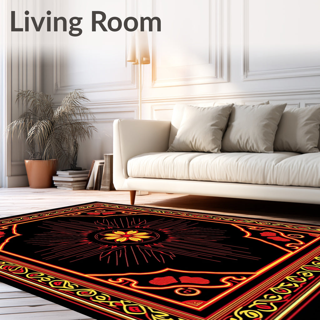Bold Red Yellow Sunburst Medallion Rug