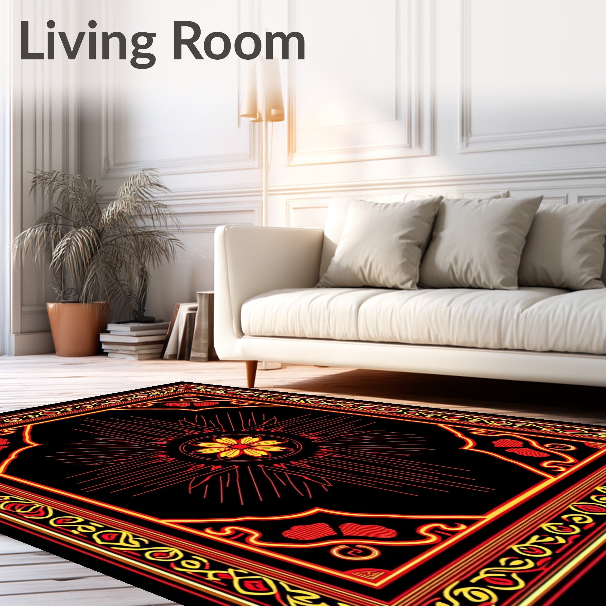 Bold Red Yellow Sunburst Medallion Rug