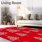 Crimson Stylized Tree Garland Rug