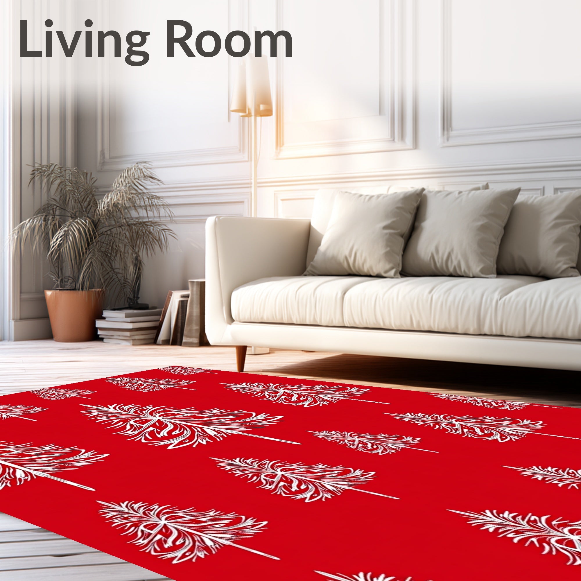 Crimson Stylized Tree Garland Rug