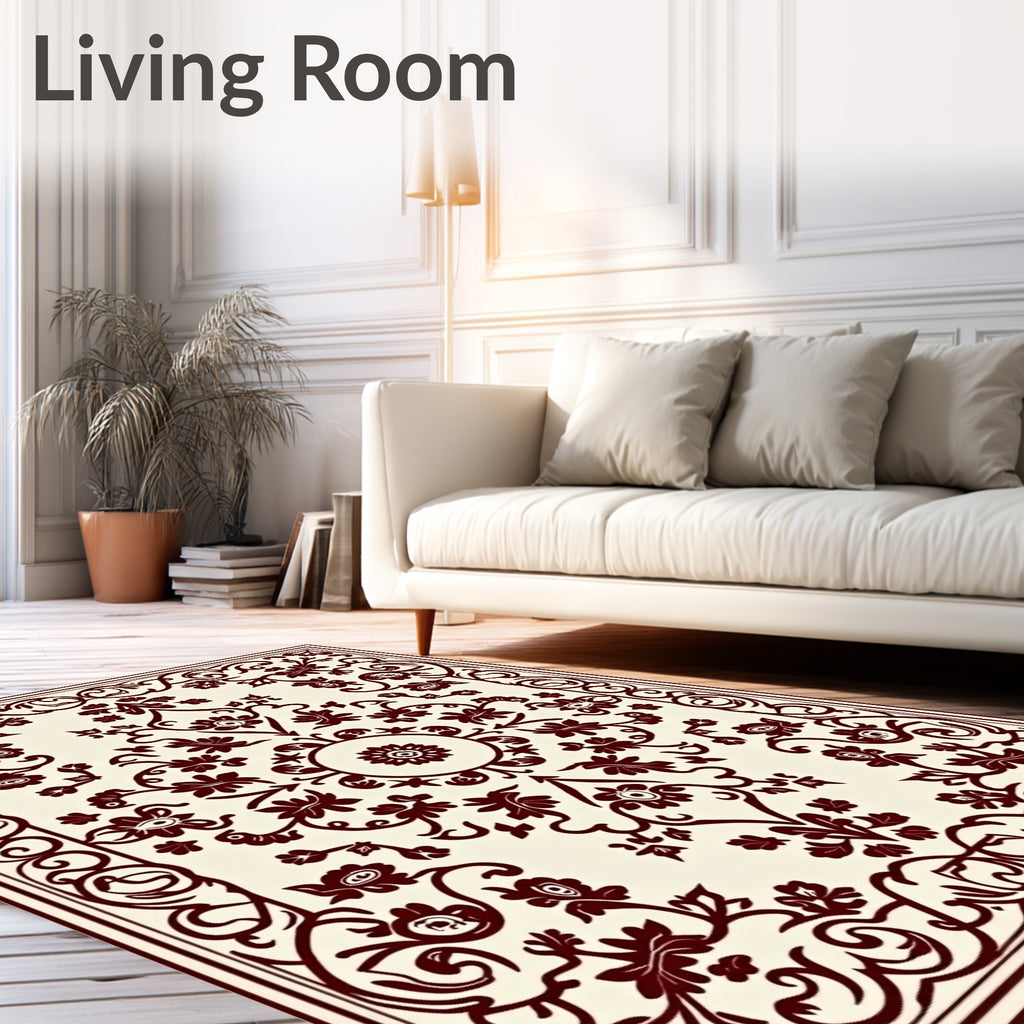Ornate Crimson Botanical Blossom Rug