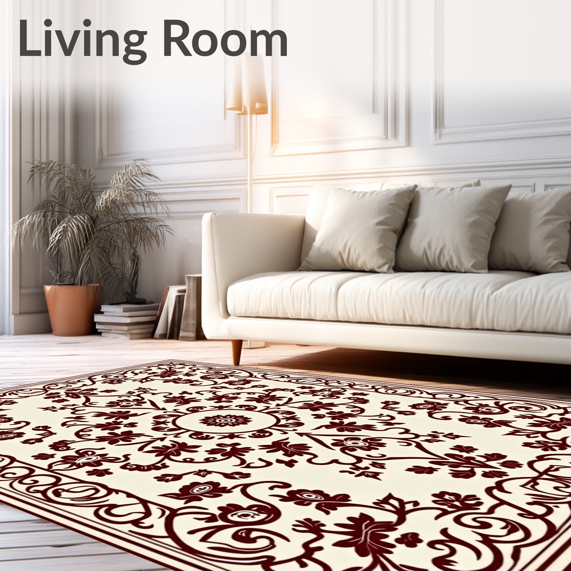 Ornate Crimson Botanical Blossom Rug