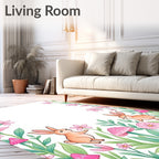 Charming Bunny Garden Floral Mushrooms Rug