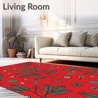 Crimson Evergreen Fern Botanical Arrangement Rug