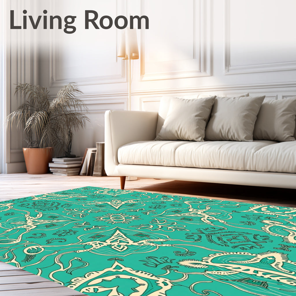Detailed Teal Floral Medallion Rug