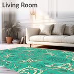 Detailed Teal Floral Medallion Rug
