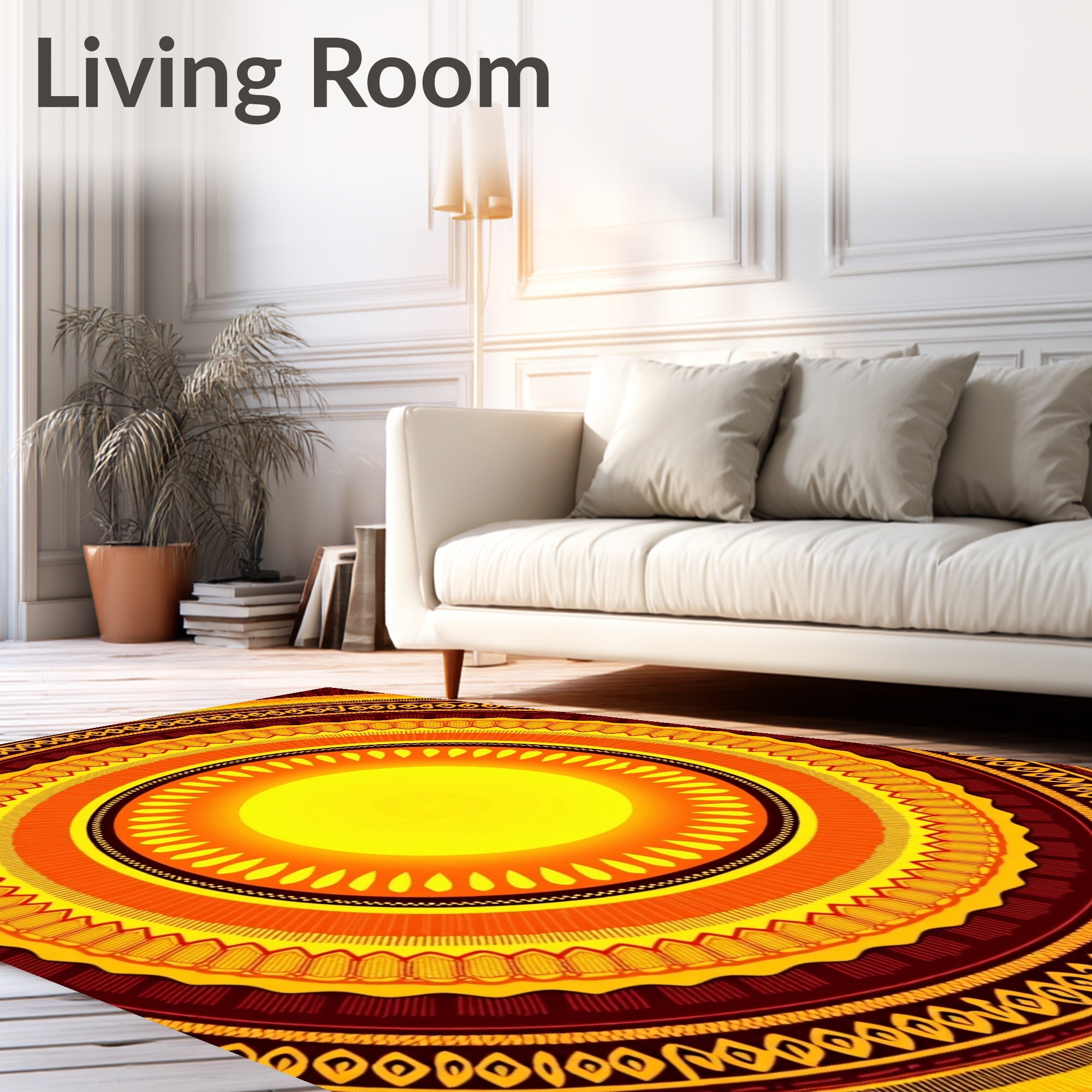Warm Yellow Red Sun Motif Rug