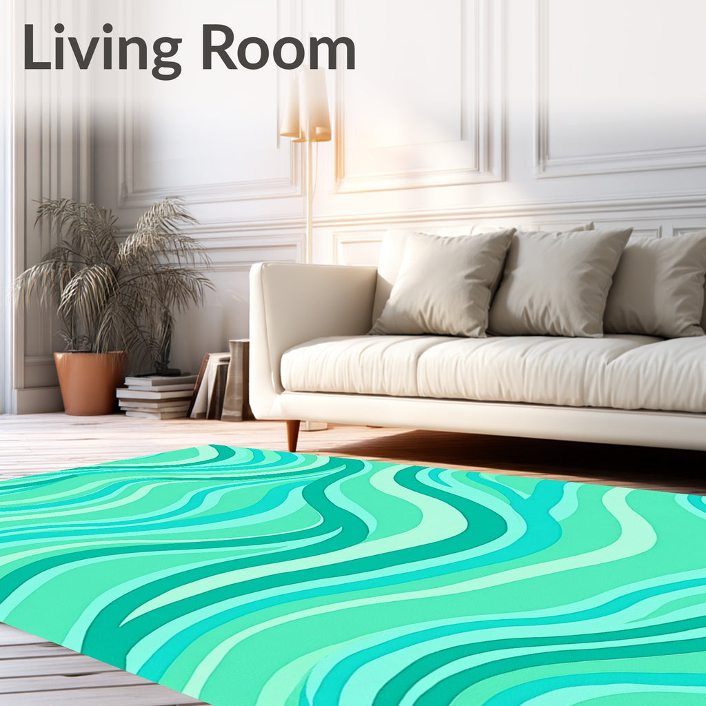 Cool Aqua Wave Abstract Rug
