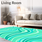 Cool Aqua Wave Abstract Rug