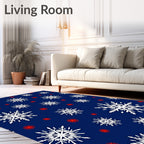 White Snowflake Red Dot Navy Rug