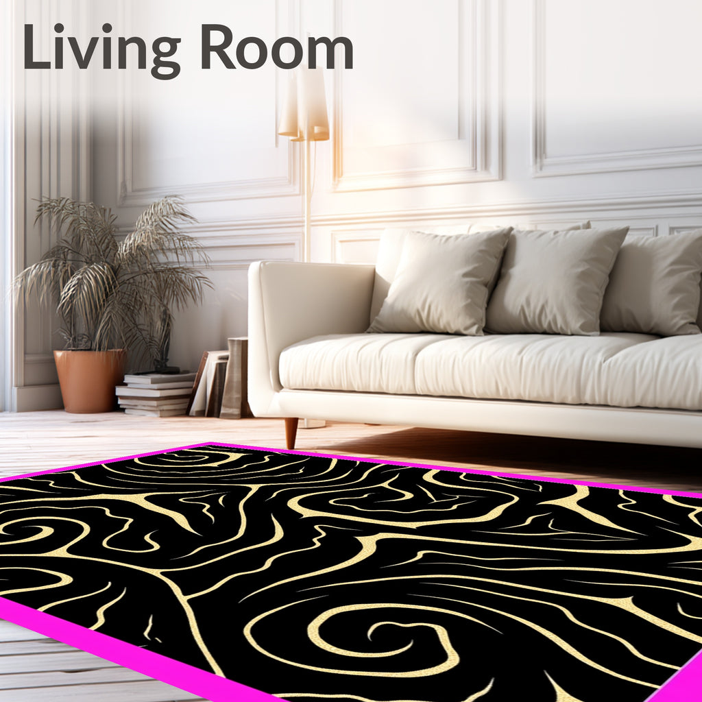 Abstract Black Gold Swirls Rug