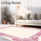 Elegant Pink Floral Scrollwork Border Rug
