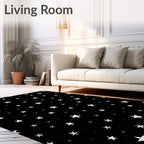 Cosmic White Stars Throughout Black Rug