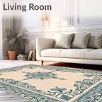 Navy Blue Floral Medallion Border Rug