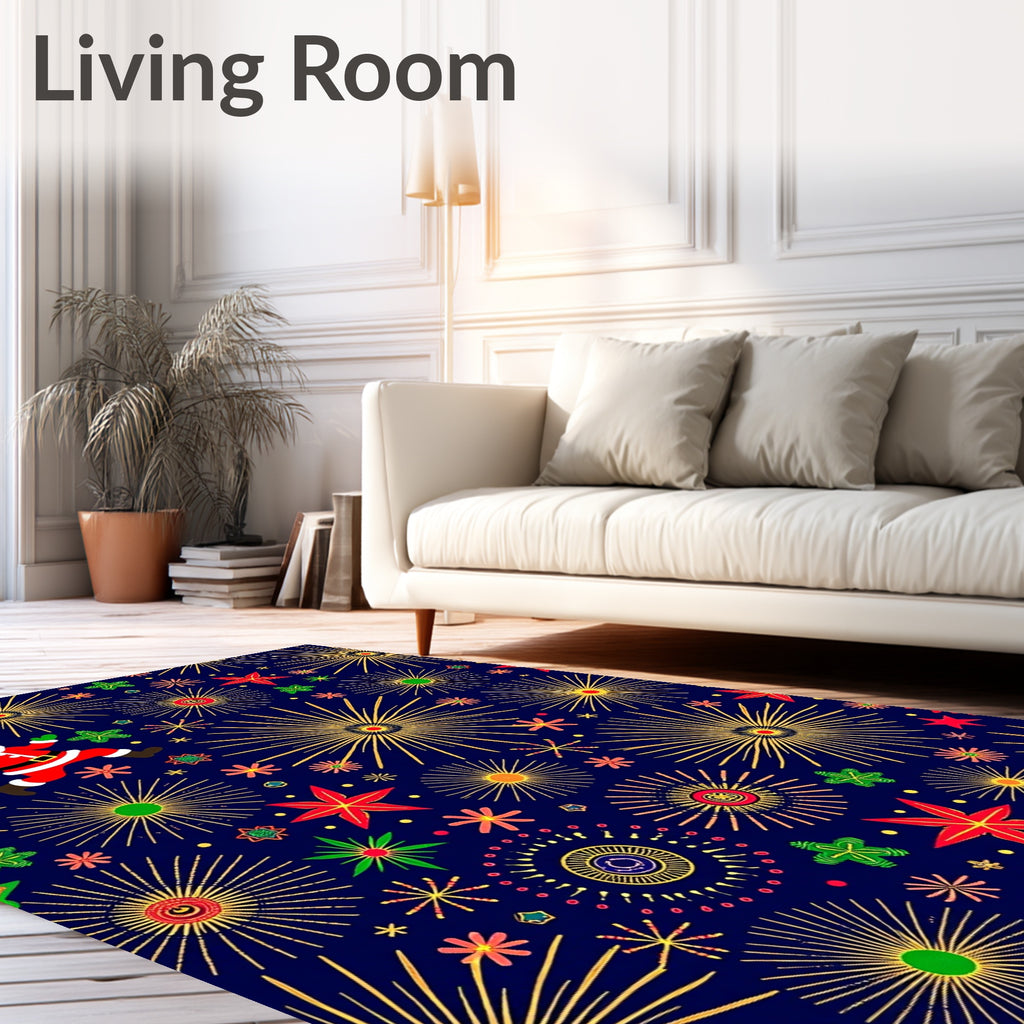 Santa Fireworks Holiday Night Rug