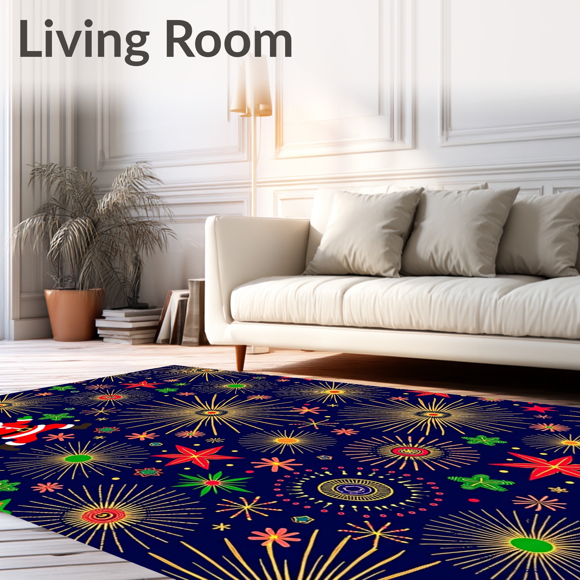 Santa Fireworks Holiday Night Rug