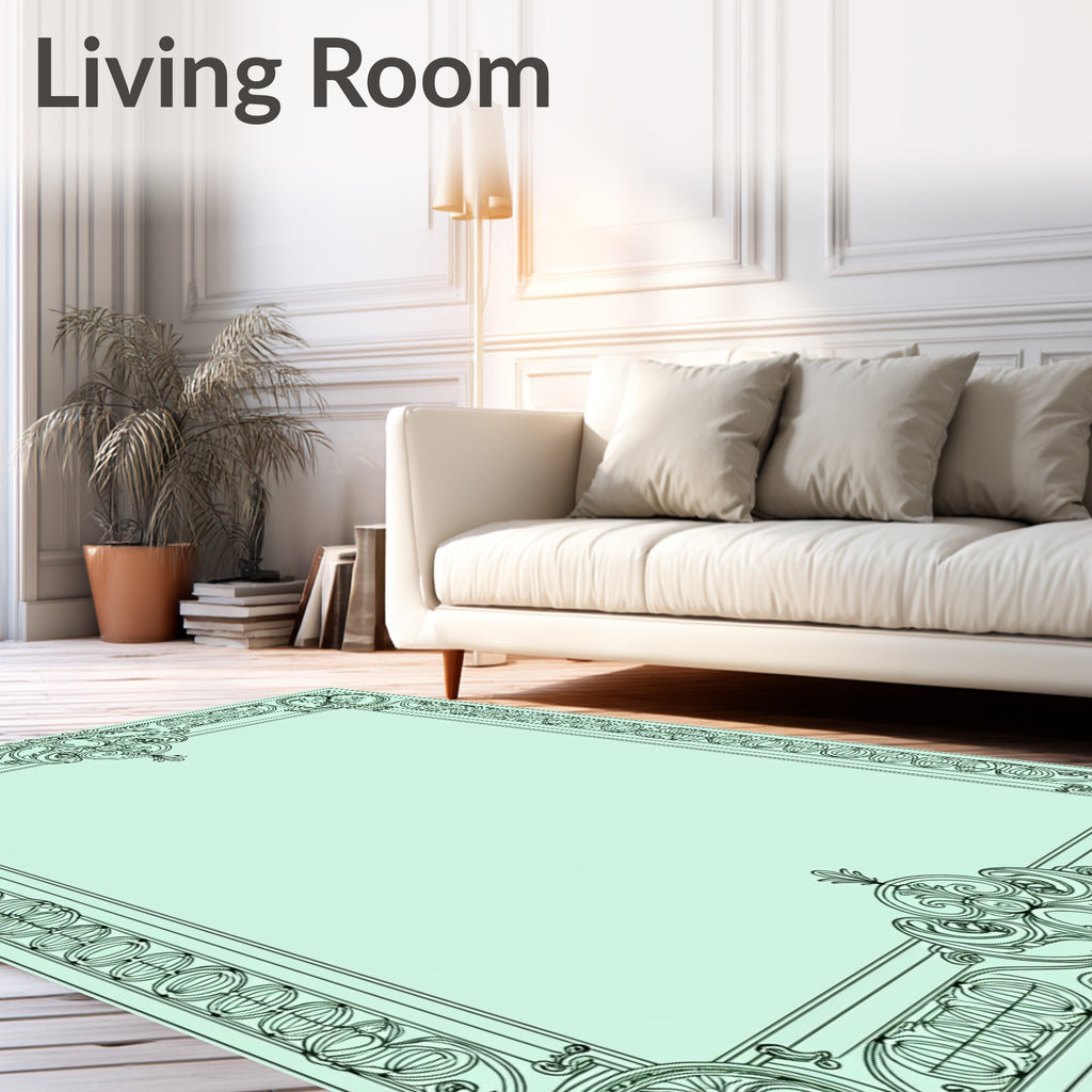 Elegant Mint Oval Scroll Border Rug