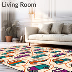 Retro Orange Teal Van Caravan Rug