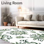 Sage Green Floral Damask Arrangement Rug