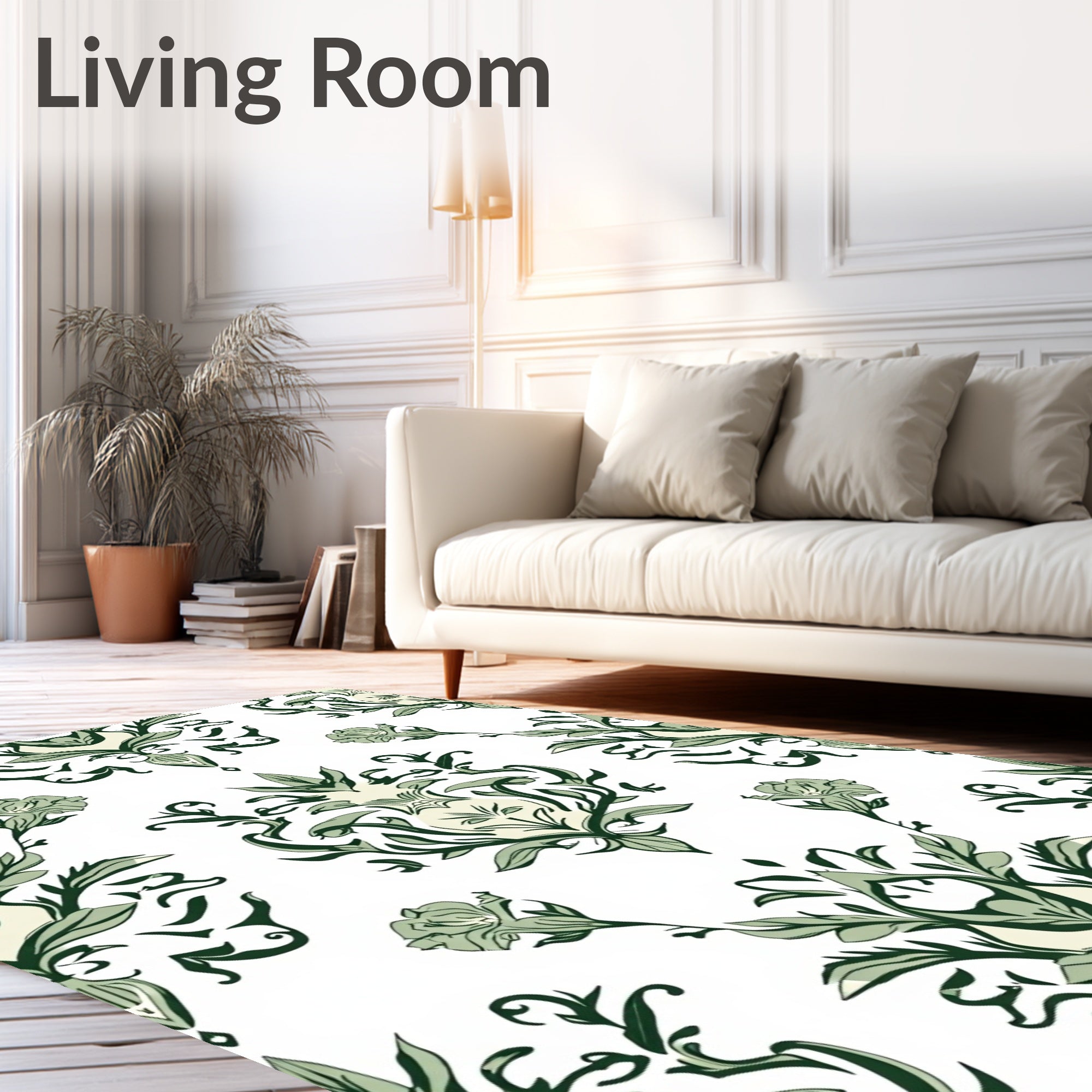 Sage Green Floral Damask Arrangement Rug