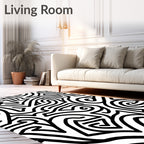 Abstract Black White Curly Lines Rug