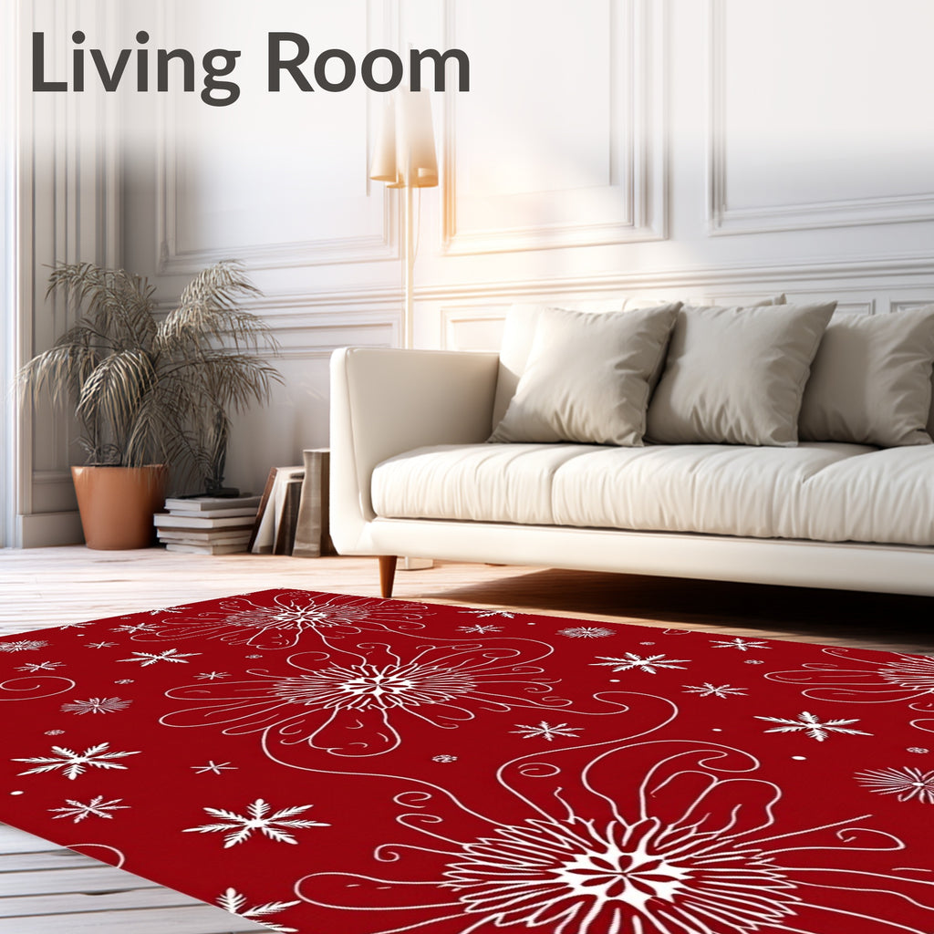Crimson White Floral Snowflake Scatter Rug