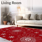 Crimson White Floral Snowflake Scatter Rug