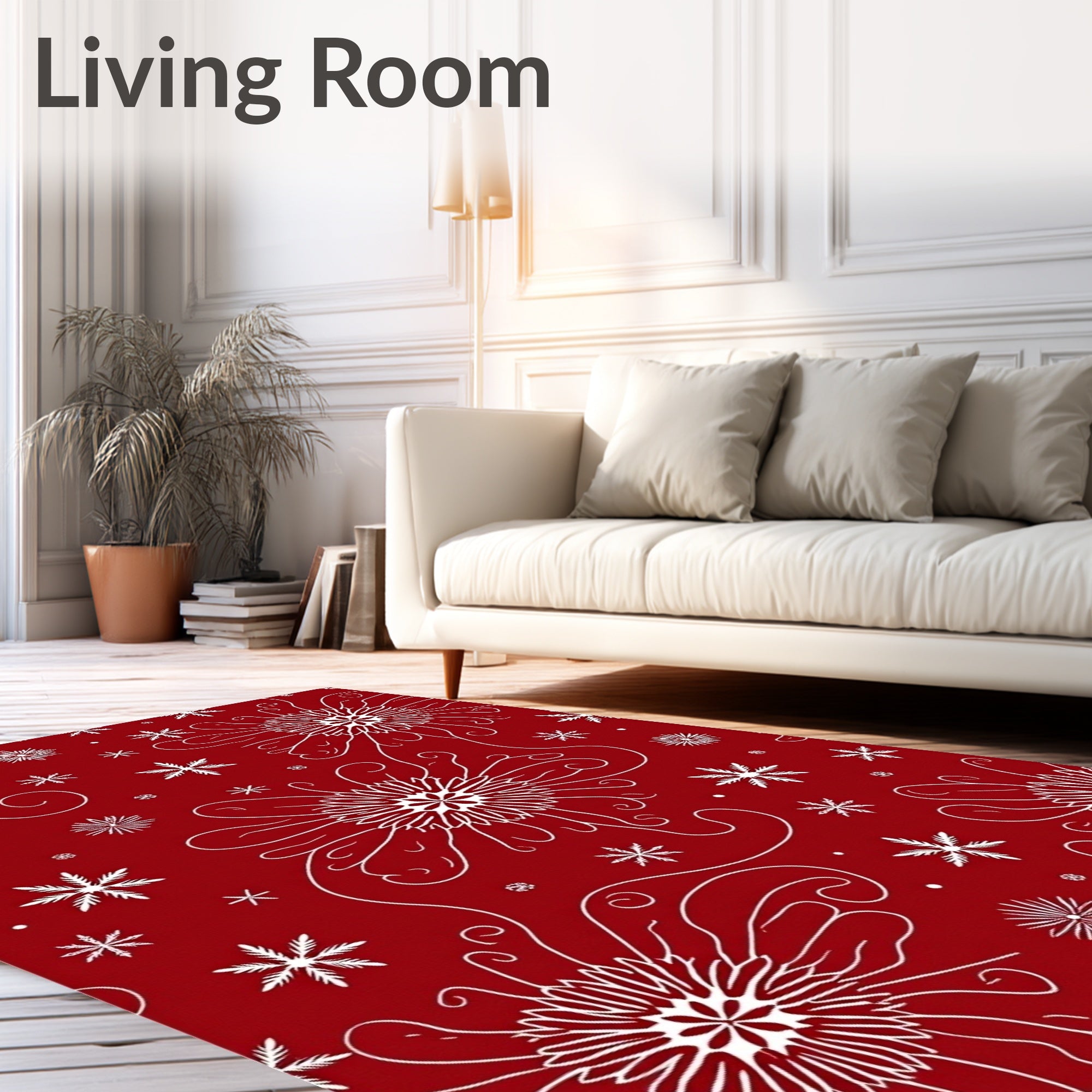 Crimson White Floral Snowflake Scatter Rug