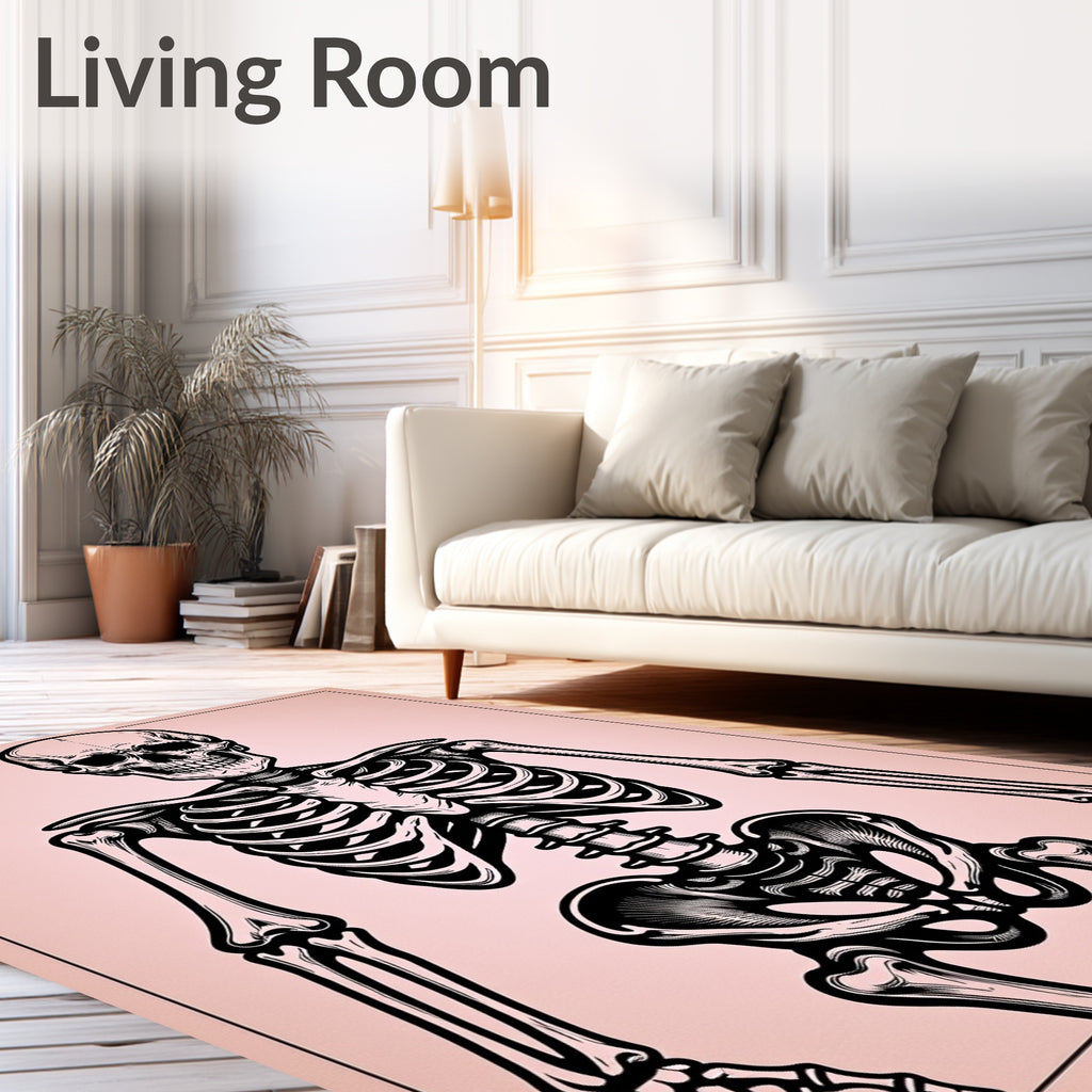 Bold Black Skeleton Rose Outline Rug