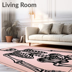 Bold Black Skeleton Rose Outline Rug