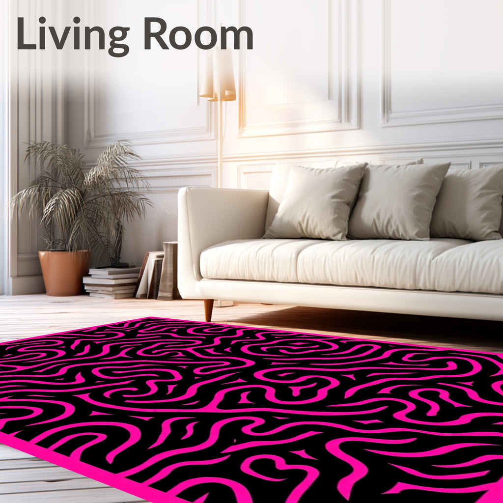 Vibrant Pink Black Swirl Rug