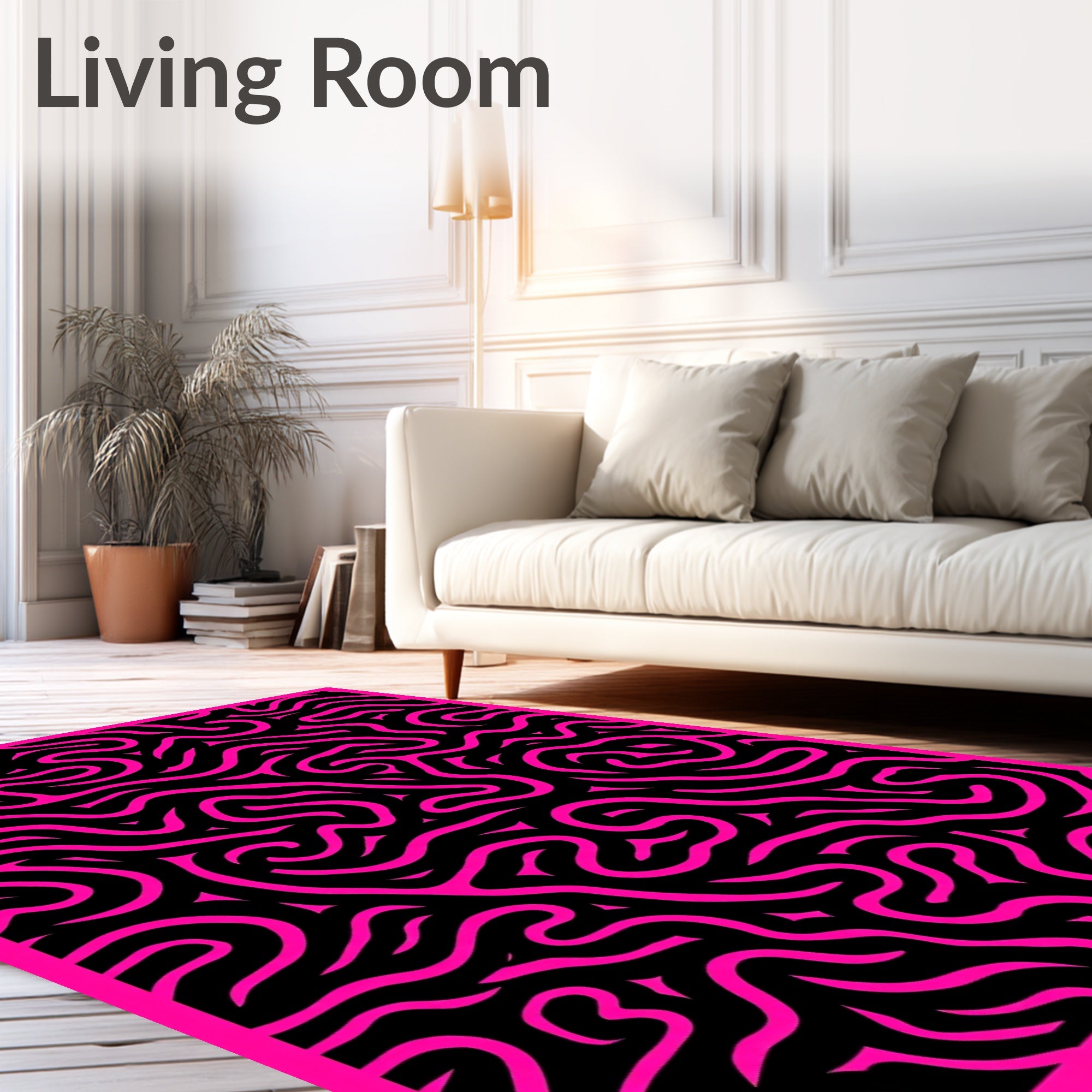 Vibrant Pink Black Swirl Rug