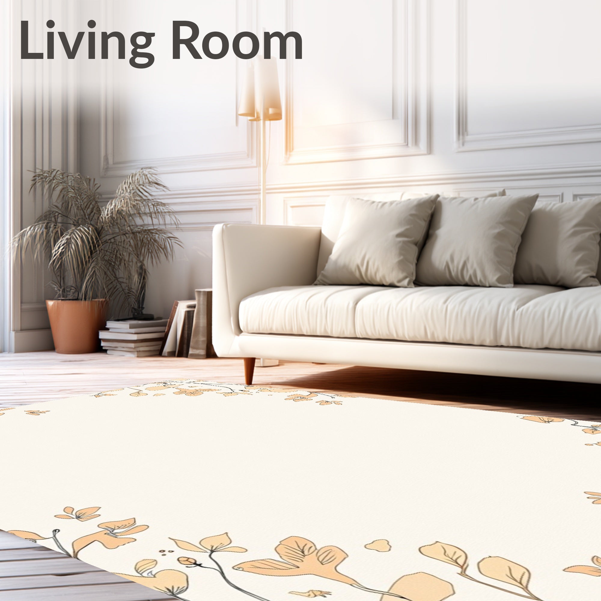 Pale Peach Outline Botanical Garden Rug