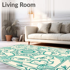 Aqua Floral Medallion Border Rug