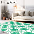 Teal Green Floral Geometric Lattice Rug