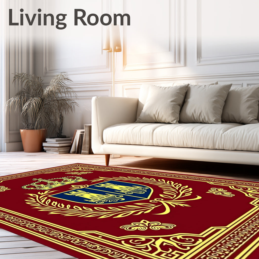 Crimson Gold Crown Laurel Emblem Rug