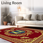 Crimson Gold Crown Laurel Emblem Rug